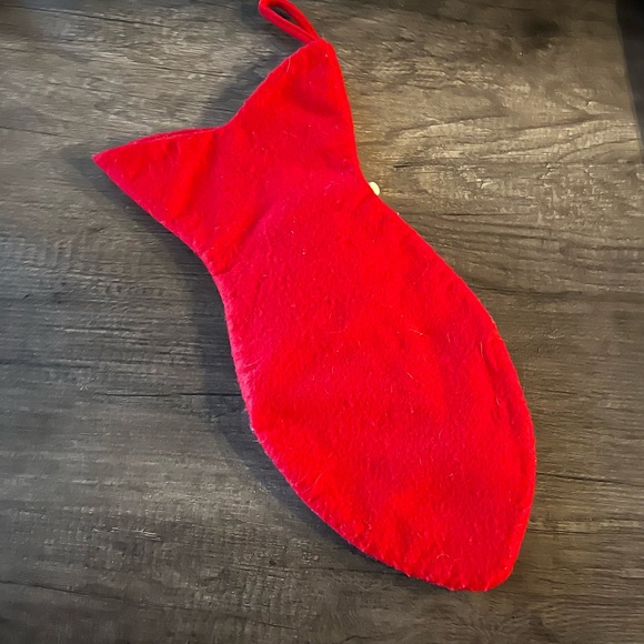 Cat Christmas Stocking Fish Shaped Felt Pet Kitty In Santa Hat & Bowtie 17.5" - Picture 4 of 7